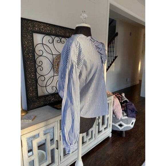 NWT Blue and White Stripped/Ruffled Gap Long Sleeve Shirt (Small) - Picture 2 of 5